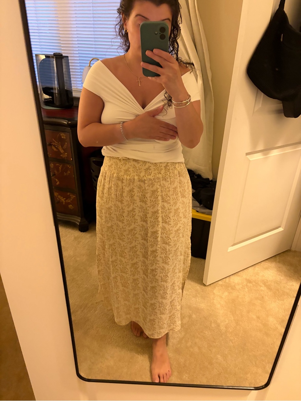 NWT! Cream Floral Maxi Skirt with Elastic Waist - Women’s Summer Skirt